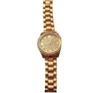 Accutime Rose Gold Pave Rhinestone Link Bracelet Watch WAC8302KL Japan Movement